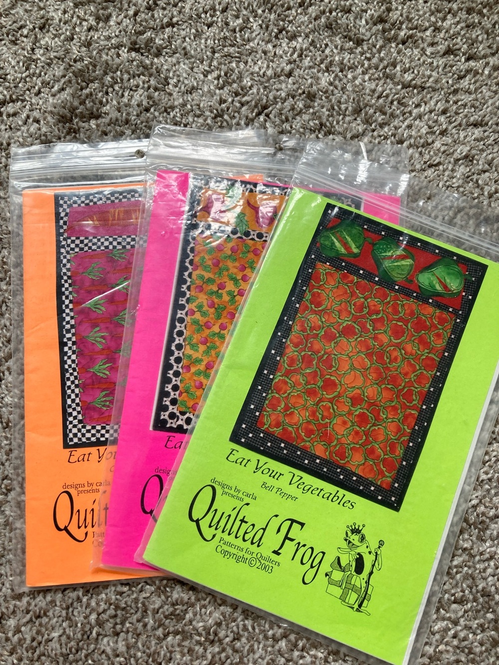 Lot of 3 Quilting patterns placemats Eat Your vegetables Y2k vintage NIP